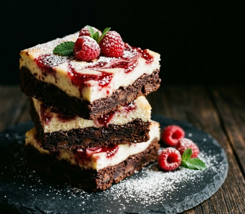 Raspberry cheesecake brownie bars from The Better Desserts Bible