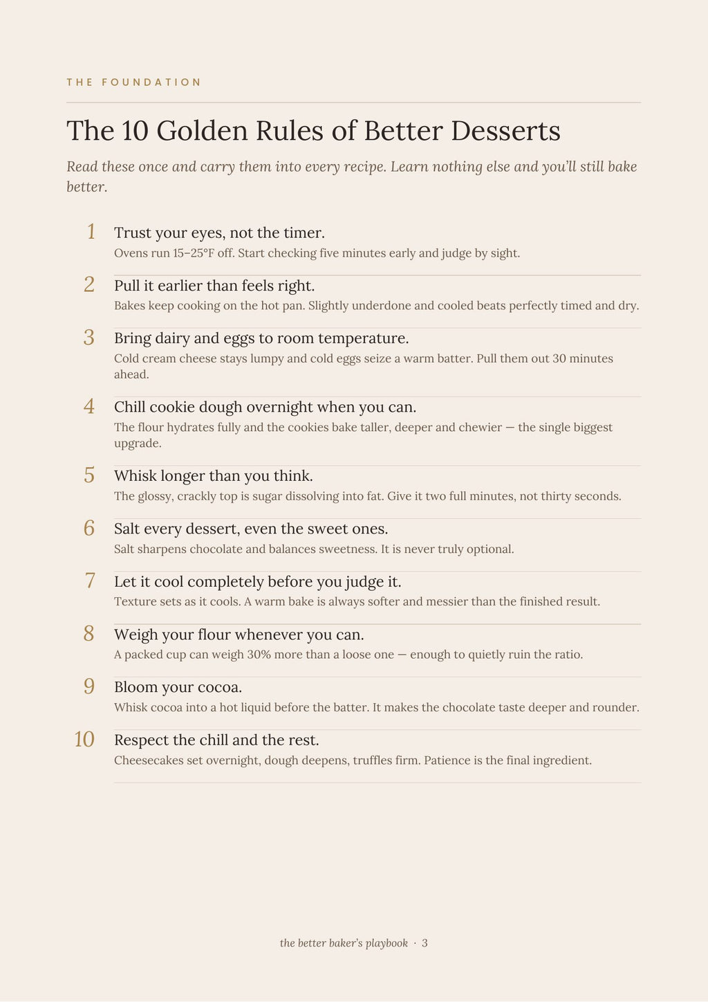 The 10 Golden Rules page from The Better Baker’s Playbook