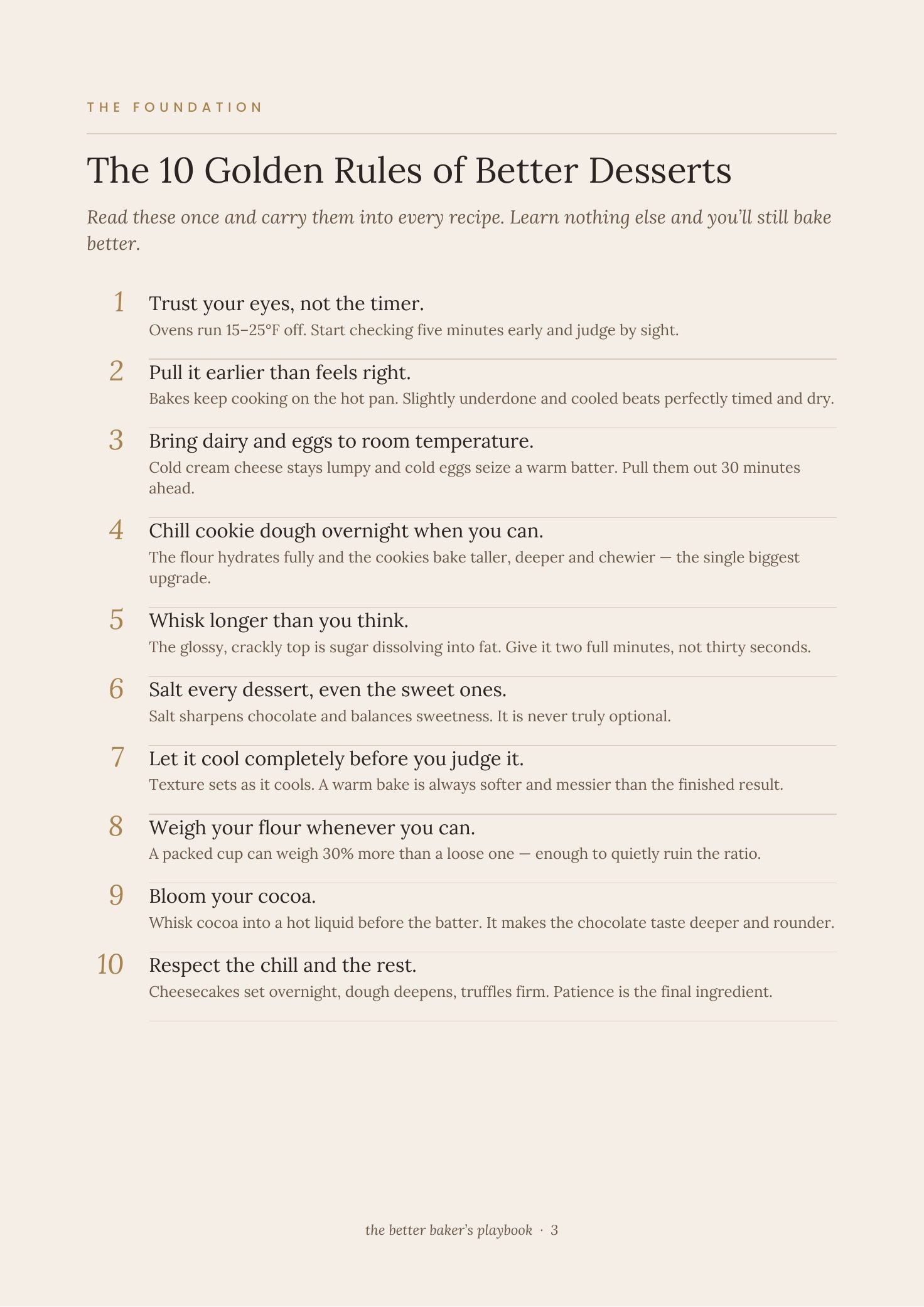 The 10 Golden Rules page from The Better Baker’s Playbook