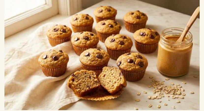 Banana chocolate-chip muffins fresh from the oven