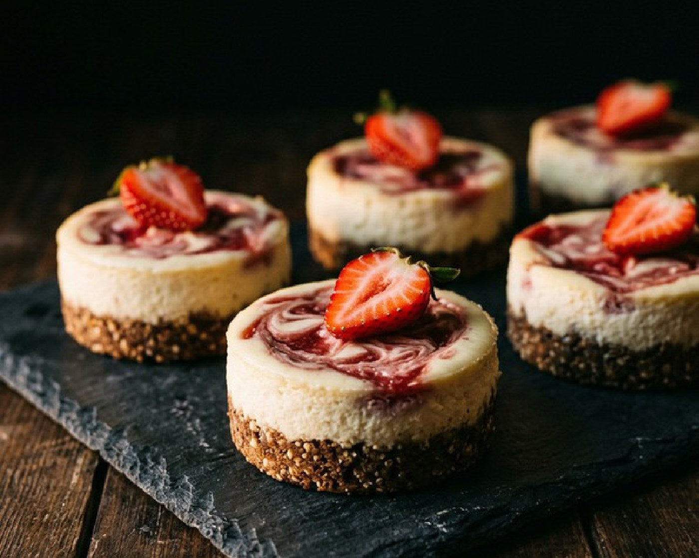 Strawberry swirl mini cheesecakes