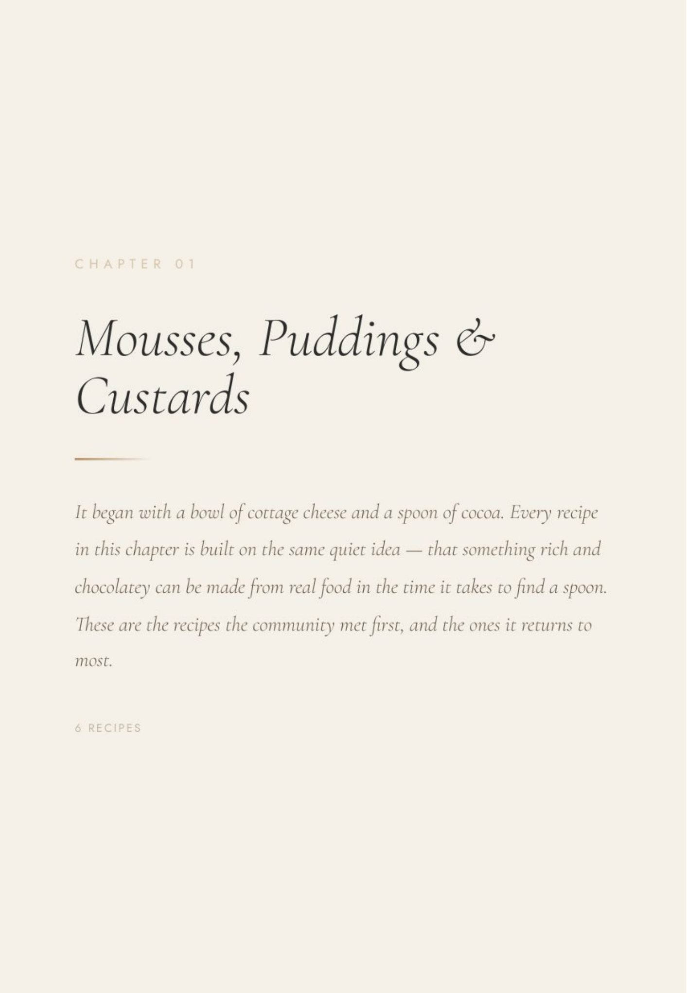 Chapter openers set the mood — here, Mousses, Puddings & Custards